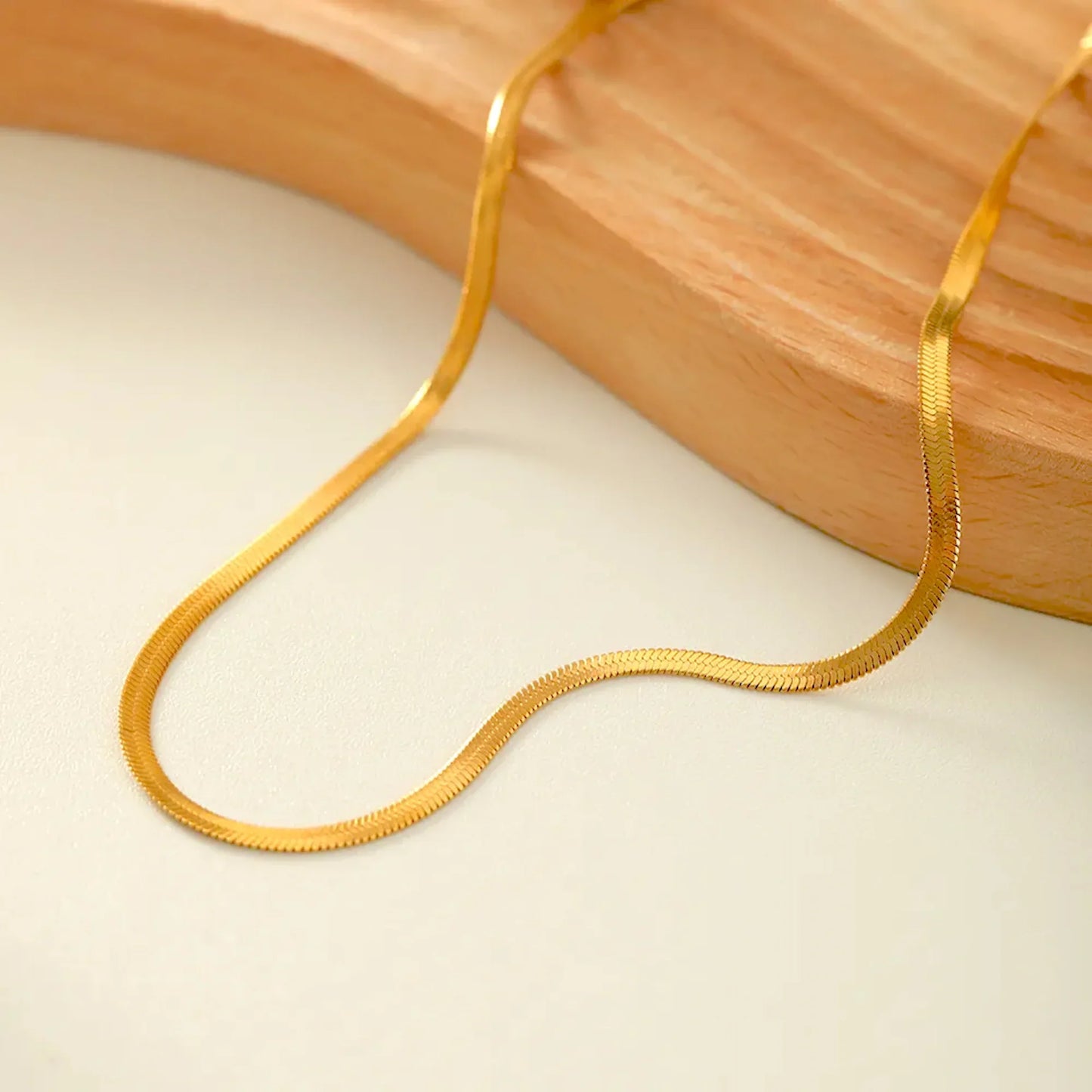 Herringbone Snake Chain Necklace – Flat Statement Choker Jewelry