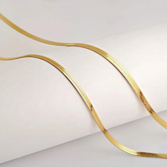 Herringbone Snake Chain Necklace – Flat Statement Choker Jewelry