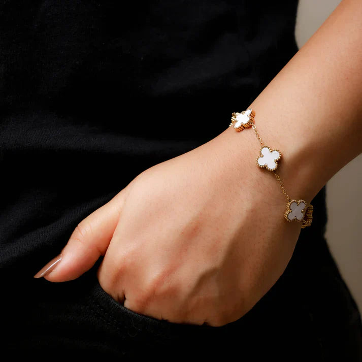 White Four Leaf Clover Bracelet | Lucky Charm Jewelry